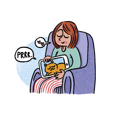 Illustratie van Niet Nu Laura "kat op tablet" 