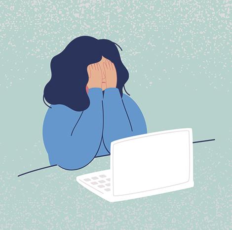 Illustratie van persoon die de handen voor het gezicht houdt 