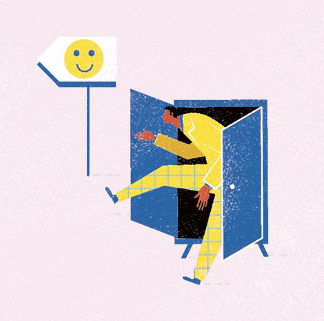 Illustratie van meneer die uit de kast kruipt 