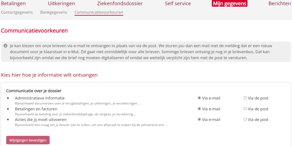 Communicatievoorkeuren e-Mut